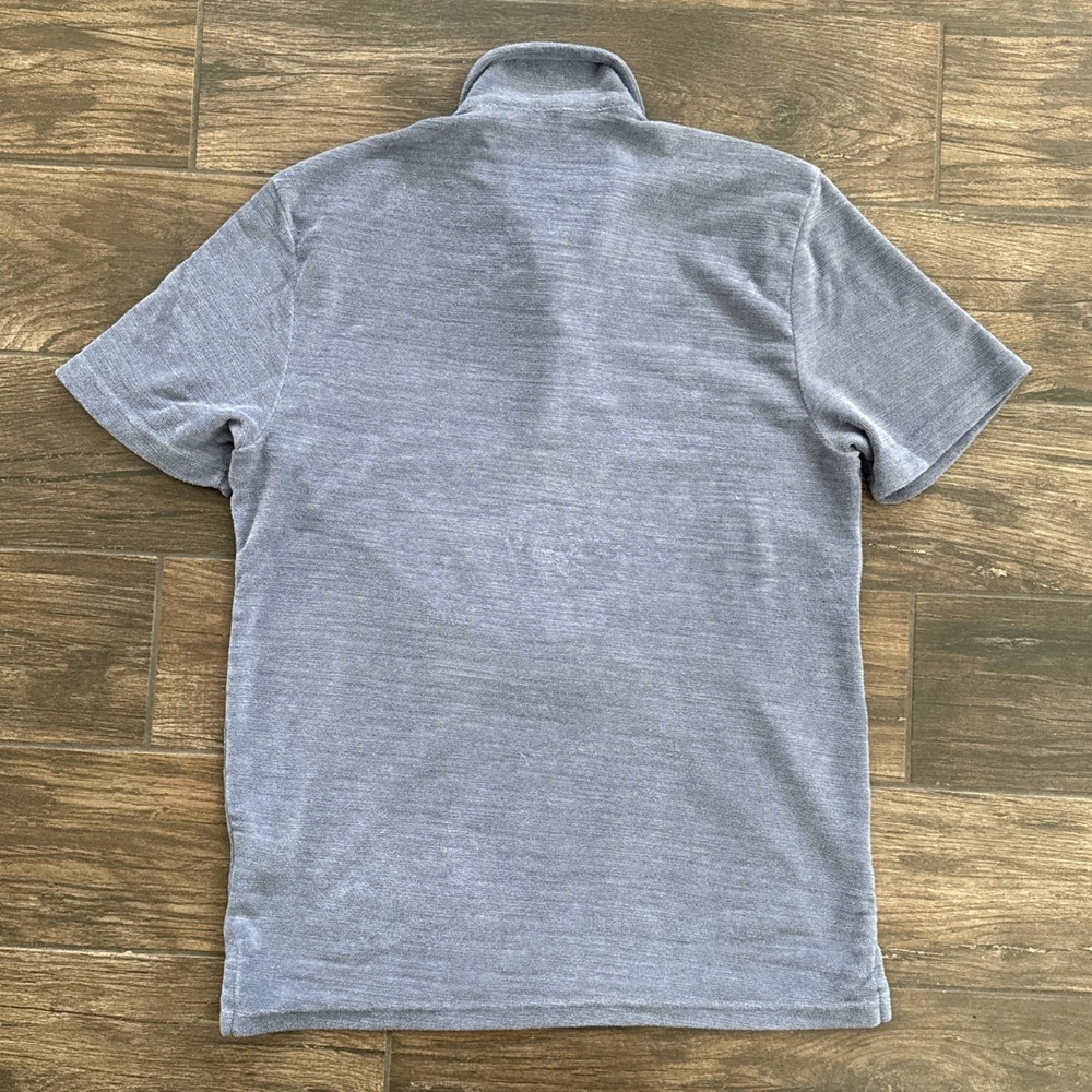 Faherty Cabana Polo Shirt Men Medium Towel Terry Surf Stripe Blue White Beach - Picture 3 of 10